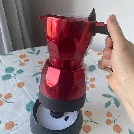 110V/220V Cups Electric Coffee Maker Portable Aluminum Mocha Pot Electric Italian Coffee Maker Percolator for Home Black 150ml