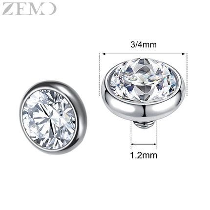 ZEMO 1 Piece 16G Stainless Steel Dermal Anchor Top 3MM/4MM Colorful CZ Crystal Micro Skin Diver Piercings Surface Body Piercing
