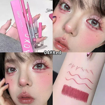 2 in 1 Punk Red Eyebrow Eyeliner GelPencil with Angled Brush Smudge-Proof Waterproof Smooth for Brow & Lying Silkworm Eye Makeup