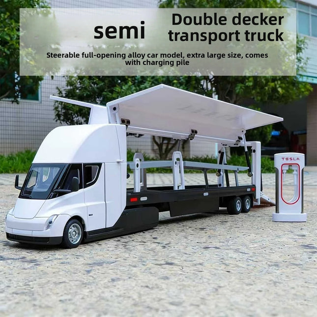 1:32 Semi sound and lght Alloy Container Double Decker Transporter Model Ornament Toy Diecast Alloy Car Model Collectible