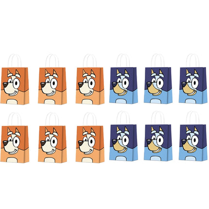 6/12Pcs Bluey Theme Gift Bag Set Bingo Anime Children's Birthday Party Biscuit Candy Packaging Bag Gifts Storage Party Supplies
