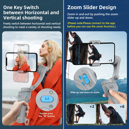 Handheld 3-Axis Gimbal Stabilizer for Smartphone, for iPhone Cellphone Record Video Vlog Phone Anti-Shake with Fill Light