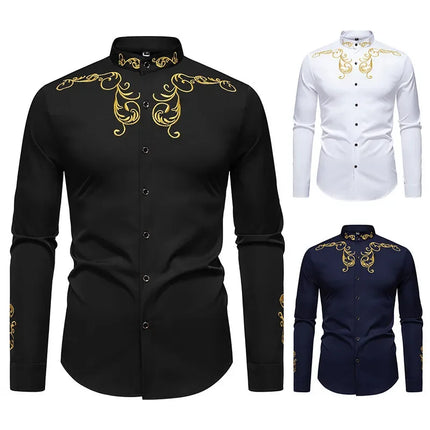 Retro Court Style Embroidered Long Sleeve Shirt Men's Collared Shirt Spring 2025 New Arrival Casual British Style Clothing