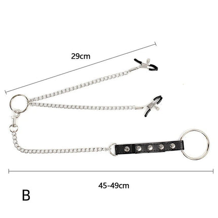 Nipple Clamps with Penis Ring Stainless Metal Long Chain Testis Bondage Nipple Stimulator Erotic BDSM Sex Toys for Couples