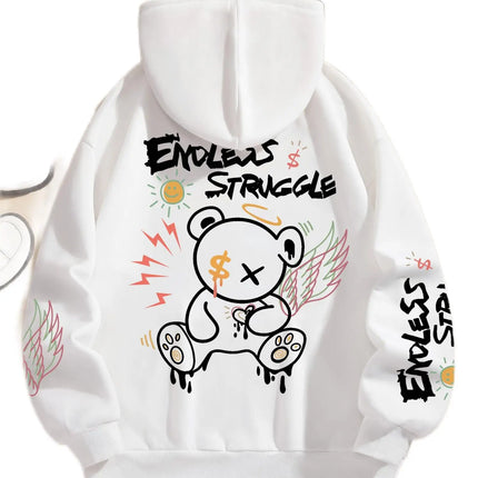 Street Women Sweatshirts Endless Struggle Graffiti Bear Printed Hoodies Crewneck Loose Pullover Fleece Warm Female Tops Clothes