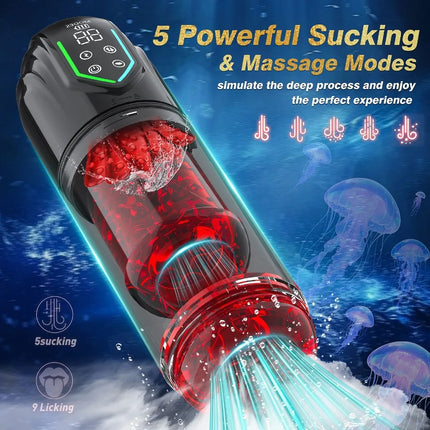 Male Automatic Masturbator Cup Thrusting Rotation Licking Sucking Penis Pump Pocket Pussy Blowjob LED Display Sex Toys for Men