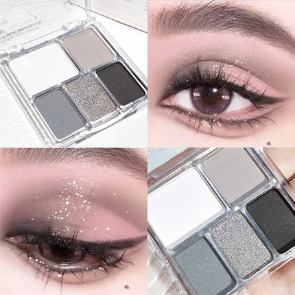 Korean Style Eyeshadow Palette 5 Colors Velvet Matte Pearl Shimmer Blendable Talc-Free Mini Holiday Gift Set