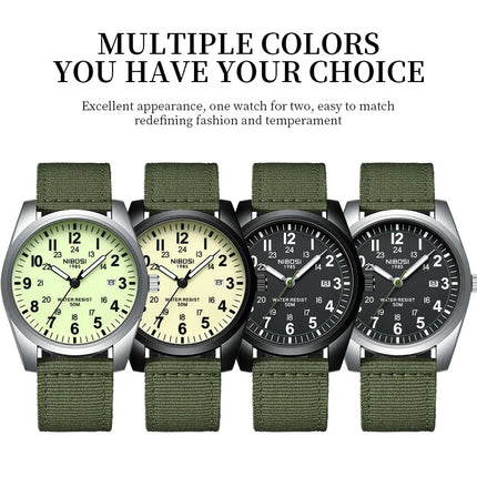 NIBOSI Fashion Luminous Watch Men Nylon Strap Auto Date Quartz Wristwatches Men Sports Military Watch for Men Reloj Hombre 2024