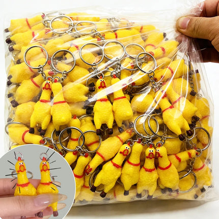 Yellow Shrilling Chicken Keychains Creative Mini Rubber Squeeze Screaming Chicken Key Chains Funny Bag Pendant Decor Keyrings