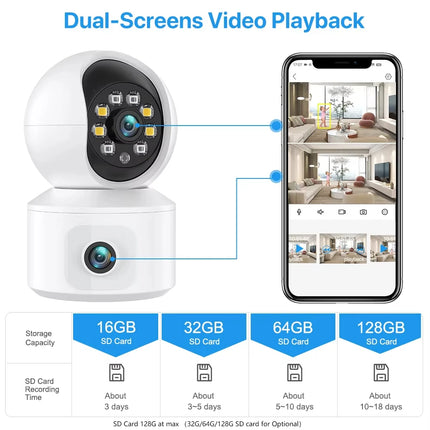 6MP iCsee WiFi IP Camera Dual Lens Dual Screen PTZ Auto Tracking Home Security Camera Baby Monitor CCTV Video Surveillance Cam