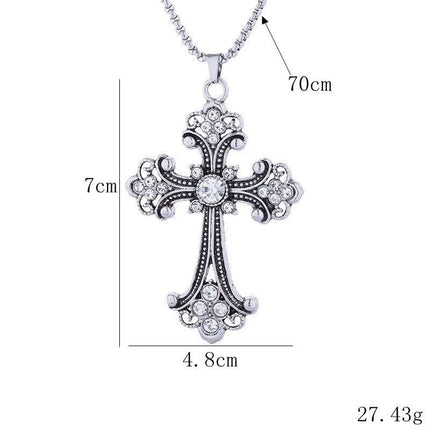 Vintage Cross Pendant Necklace Unisex Versatile Simple Long Sweater Chain Hip Hop Accessory