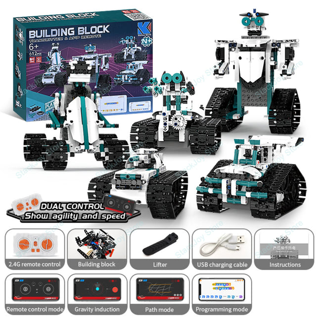 5-in-1 Series Technical Transformer Intelligent Robot Building Block With Remote Control APP Programmable STEM Toy For Kid Adult