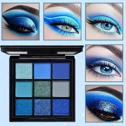 9 Color Blue Eyeshadow Palette Matte Shimmer Dolphin Eye Shadow Palette Glitter Makeup Pigmented Long Lasting Professional