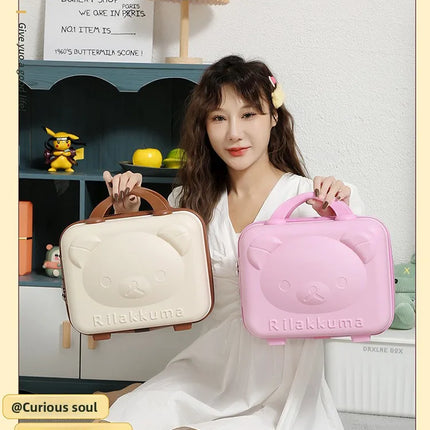 14-Inch Portable Bear Cosmetic Box Luggage Box Password Lock Cartoon Storage Travel Box Wedding Favor Lightweight Unisex