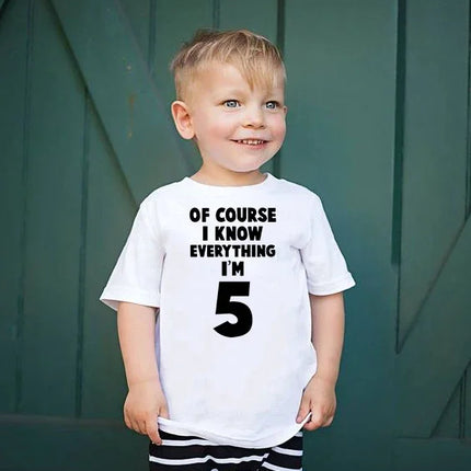Of Course I Know Everything I'm 4/5/6 Kids Funny Birthday T Shirt Toddler Boys Girls Short Sleeve Tshirt Children Casual Tops