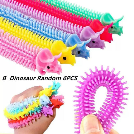 1-6PCS Funny Unicorn Pull Worm Noodle Fidget Toys Stretch String TPR Rope Anti Stress Toys String Stress Relief Autism Vent Toy