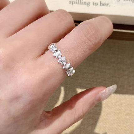 PANJBJ 925 Sterling Silver Four-pointed Star Shining Zircon Ring High-end Personalized Opening Adjustable Jewelry