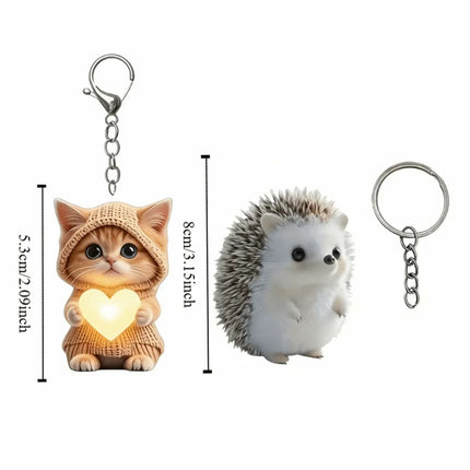 Keyring Mini Cat Acrylic Pendant 2D Cute Cat Keychain Decoration Hedgehog Hanging Ornament Jewelry Gift