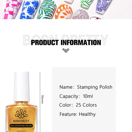 BORN PRETTY 10m Stamping Nail Polish White Black Gold Red Colorful Nail Art Printing Varnish DIY for Nail Plate Design Varnish