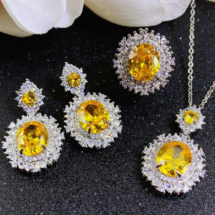 3Pcs/set For Women Girls Party  Elegant Luxury Fashion Crystal Zircon Necklace Earrings Ring Wedding Bride Jewelry Set Gifts
