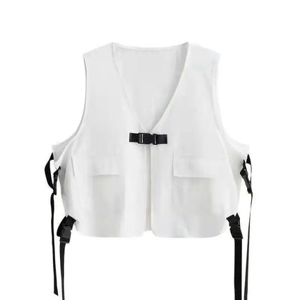 Men Women Gothic Shirt Suit Korean Loose Long-sleeved Blouse Functional Workwear Suit Vest Two-piece Set 2023 Spring Autumn Top