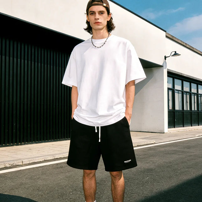 Oversize T-shirts 230GSM Cotton Couple T-Shirt High Street Short Sleeves Tee Shirt Solid Color Casual Loose Basic Streetwear Top