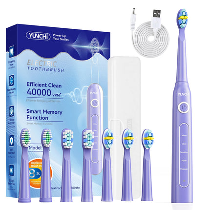 YUNCHI ultrasonic electric toothbrush with 5 operation modes and 40000 high-frequency vibrations.USB charging, waterproof