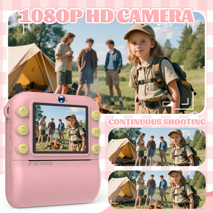 Kids Camera 1080P HD with Mini Thermal Printer Video Recorder Instant Print Photo Gift for Children