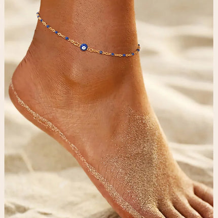 Stainless Steel Lucky Evil Eye Anklet Bracelet for Women, Blue Eye Beaded Chain Foot Anklets Summer Beach Lucky Amulet Gift