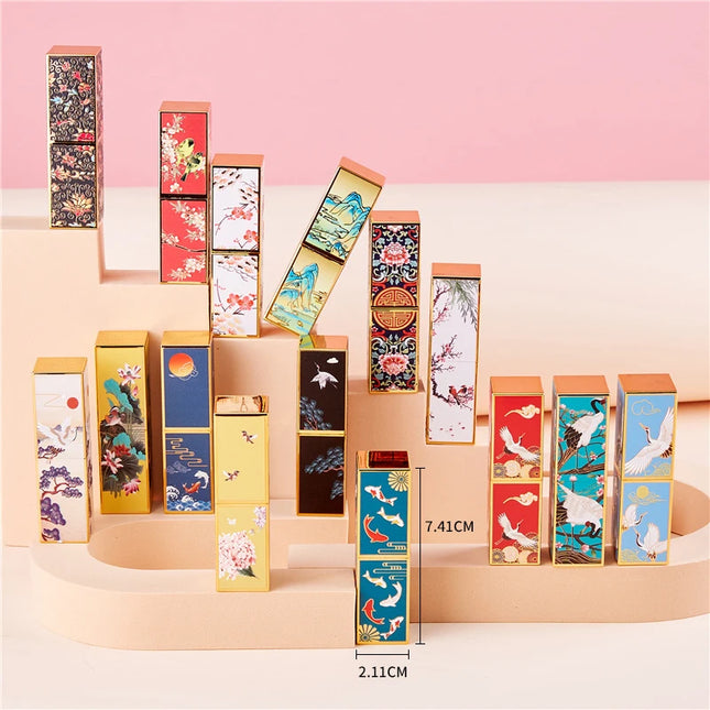 10/30/50pcs Empty Lipstick Tube Lip Balm Tube Square Fresh and Elegant Chinese Style 3D Printing Lip Gloss Cosmetic Container