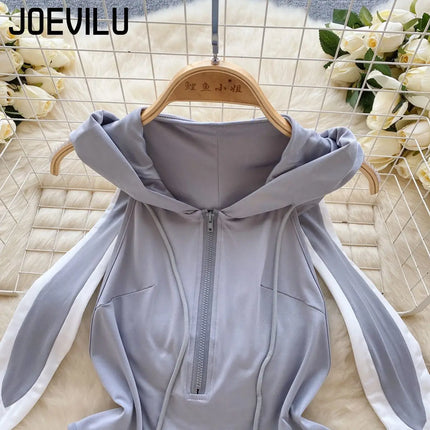 JOVEILU Sexy Erotic Hooded Bodysuit Bunny Role Play Uniform Backless Ladies Secret Costume Summer Party Date Seductive Pajamas