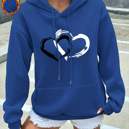 Women's casual hoodie sweatshirt heart graphic print round neck long-sleeved autumn and winter warm regular version