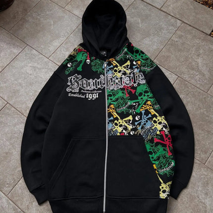 Explosions Y2K Hooded sweater Men American Retro Hip-Hop Street Graffiti Unisex Zipper Hoodie Fashion Printed Pattern Sweatshirt