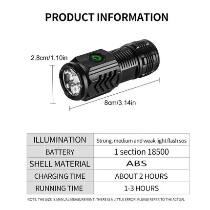 Mini 3 LED Flashlight With Pen Clip，Night Walking, Portable Brightness,Rechargeable Waterproof Emergency Spotlight Outdoor Torch