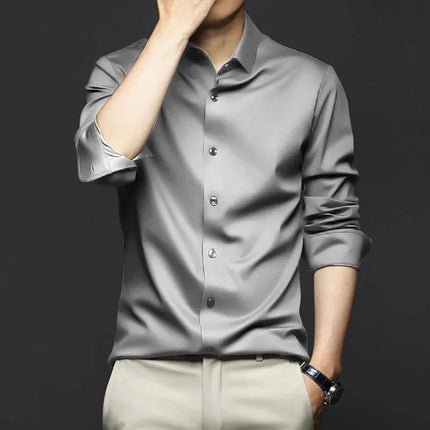 S-6XL Men's Blue Shirt Business Leisure Social Fashion High Quality Ice Silk Shirt Casual Work Top