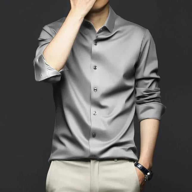 S-6XL Men's Blue Shirt Business Leisure Social Fashion High Quality Ice Silk Shirt Casual Work Top