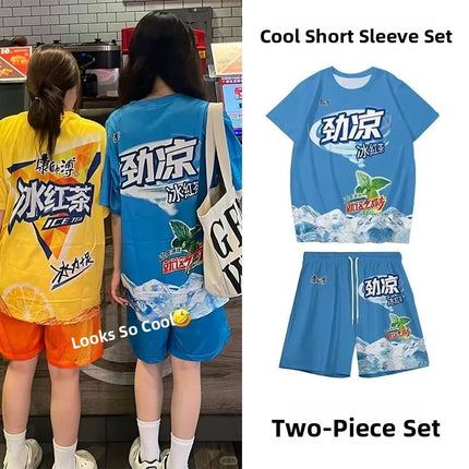 Funny Ice Tea or All Set Good Best Friend Casual Sports Cool Trendy Set Youth Summer T-shirt or Shorts Chinese Made