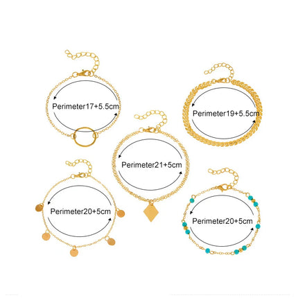 Bohemian Summer Beach Anklet Set For Women Gold Color Chain On Leg Leaf Heart Pineapple Rose Charm Ankle Bracelet Female Jewelry