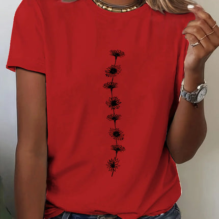Women'S Casual Sunflower Print T-Shirt Short Sleeve Crew Neck Top Perfect for Summer Casual Wear Sunflower Graphic Tee