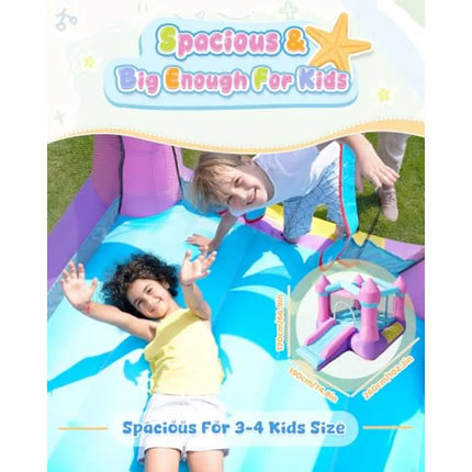 Pink Iatable Toddler Bounce House with Blower, Indoor/Outdoor Jumping Castle for 3-8, Iatable Bouncy House with Slide