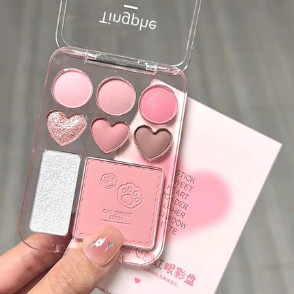 8-color Pearl Glitter Matte Peach Pink Blusher Highlight Eye Shadow All-in-one Plate Korean Makeup Pink Orange Eyeshadow Make Up