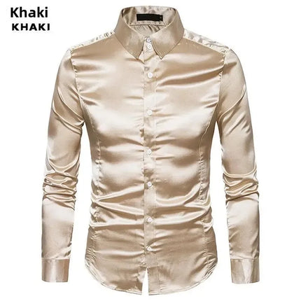 Amazon Spring Autumn Men's Long Sleeve Shirt Casual Fashionable Shiny Interior Top Men's European Style Foreign Trade Shirt