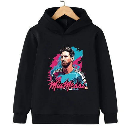 Messi Printed Children's Hooded Hoodie Plus Velvet Sweatshirt Casual Sportswear Pullover Black Top Boy and Girl Kid Baby Clothes