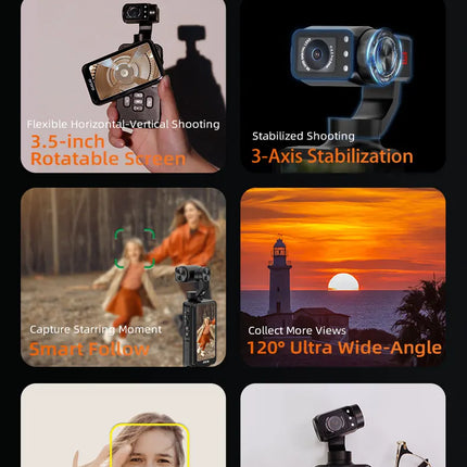 ORDRO M5 5K Vlogging Camera with 3-Axis Gimbal Stabilizer, 56MP Camcorder, IR Night Vision, 3.5" Touch Screen Video Camera