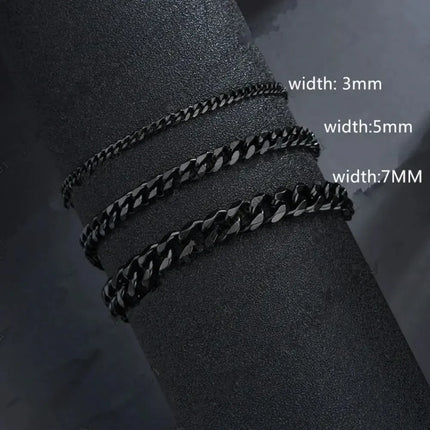 Wannee New Trendy Cuban Chain Men Bracelet Classic Stainless Steel 3 5 7mm Width Chain Bracelet For Men Women Jewelry Party Gift