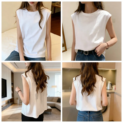 Women's Loose Sleeveless Tank Top Summer Casual Vest Basic Daily T-shirt Sweet Style Suitable For Students Stretchy Soft Women's Wear