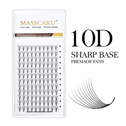 MASSCAKU Sharp Base Narrow Stem Premade Fans Eyelash Extension 0.07mm 6D-20D Thin Pointy Base Russian Fans Ready Volume Makeup
