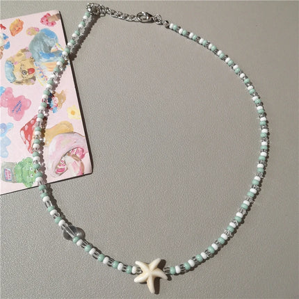 Cute Green Ceramic Fish Conch Shell Starfish Mushroom Pendant Bead Choker Neck Necklace For Women Summer Beach Vacation Jewelry