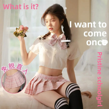 Sexy Pleated Skirt Lingerie Set Women's Passionate JK Uniform Cute Student Short Skirt Roleplay Costume Polyester Fabric