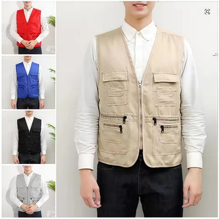 Men's Multi Pocket Tank Top Summer Men American Tactical Hiking Fishing Photography Director Mesh Sleeveless Outdoor Jacket Vest